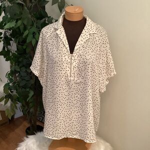 Ophelia Roe blouse Woman’s 2X white with black polka dots a little sheer